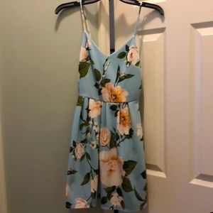 Cute summer summer dress - light blue with white flowers